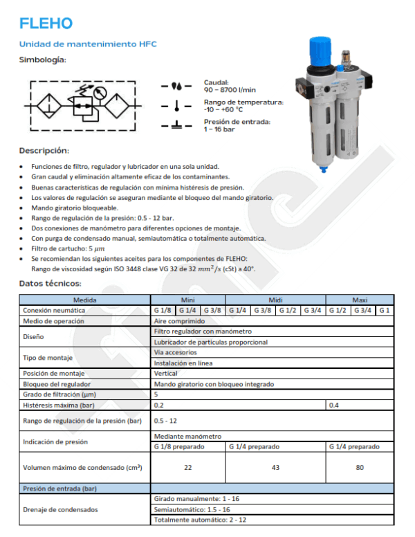 Unidad de mantenimiento HFC G1/4 - G1" 16 BAR FLEHO - Imagen 4